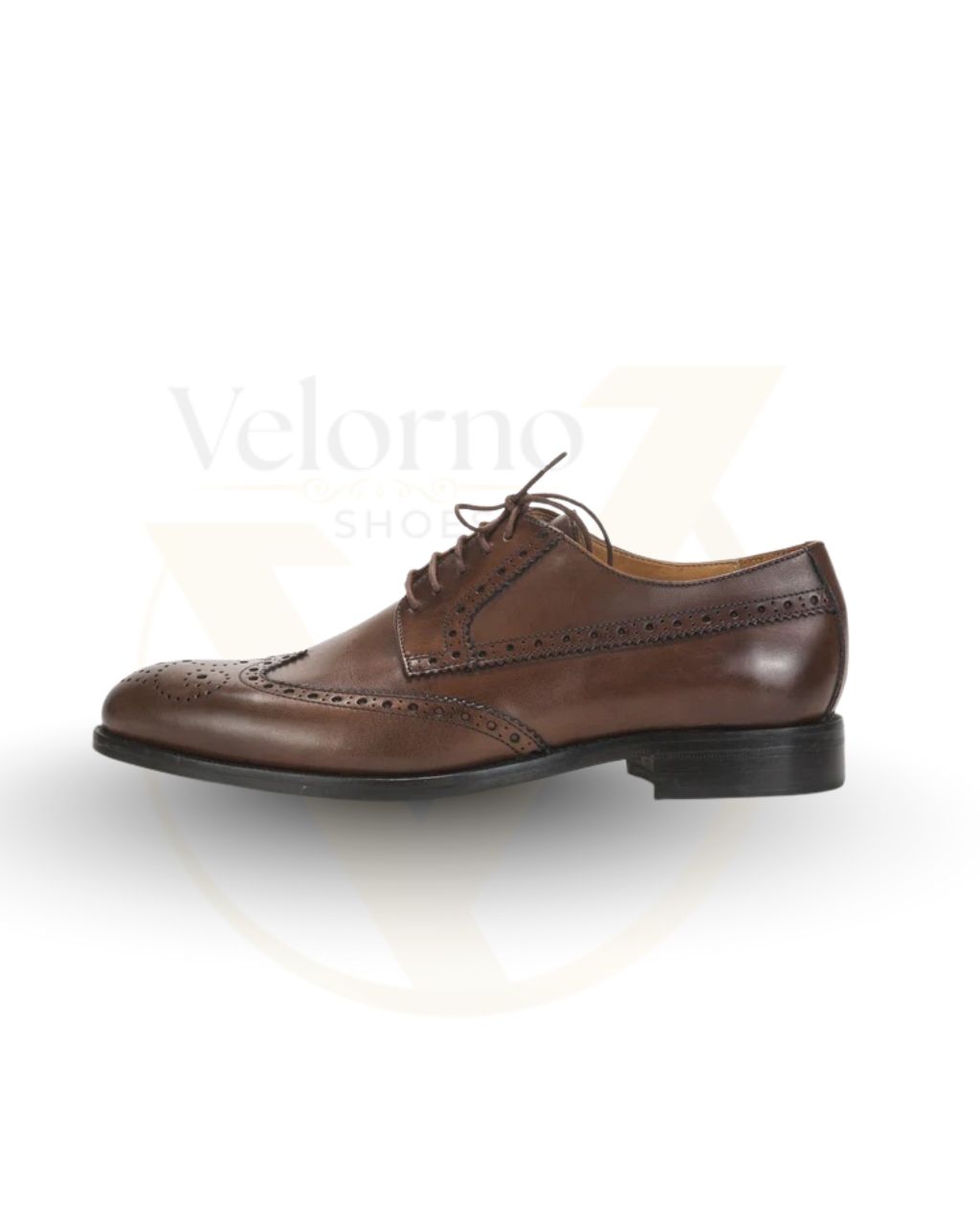 Velorno Brown Leather Handmade Derby Brogue Shoes - Image 4