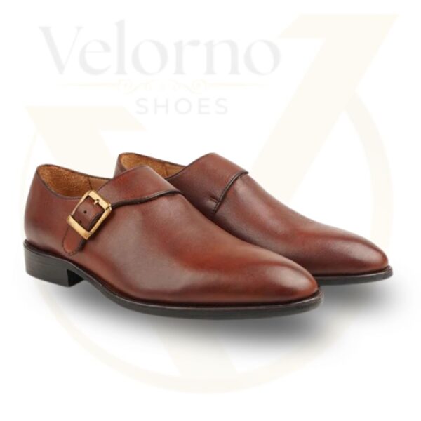 Velorno Single Monstrap - Burgundy Brown Calf Leather Shoes Handmade