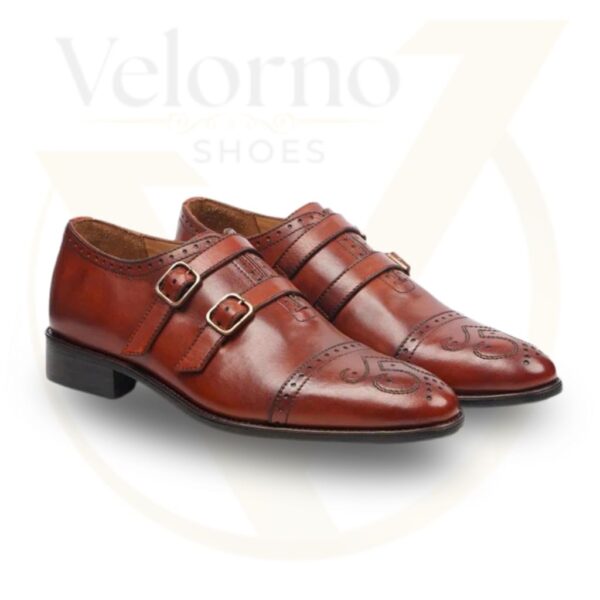 Velorno Double Monstrap - Burgundy Brown Calf Leather Shoes Handmade