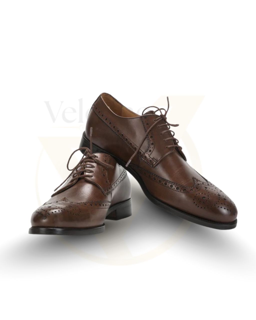 Velorno Brown Leather Handmade Derby Brogue Shoes - Image 3