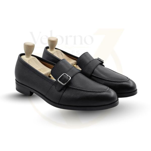 Velorno Men's Monk strap Single Buckle Pebble Grain Leather Loafer-  Handmade