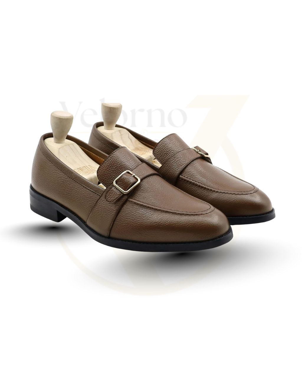 Velorno Men's Monk strap Single Buckle Pebble Grain Leather Loafer- Handmade - Image 4