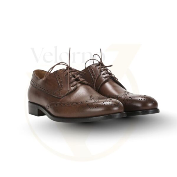 Velorno Brown Leather Handmade Derby Brogue Shoes