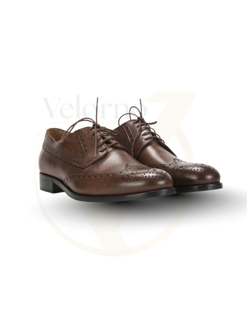 Velorno Brown Leather Handmade Derby Brogue Shoes
